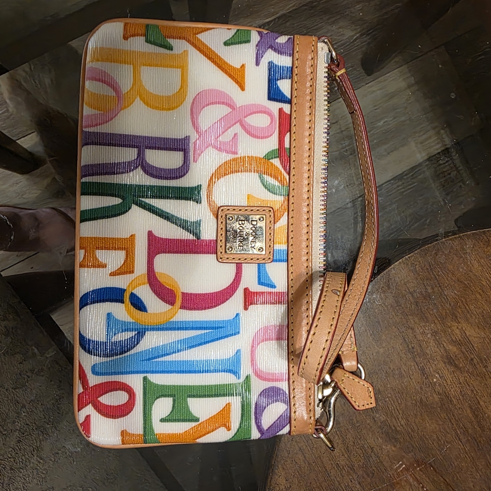 Dooney & Bourke Multicolor Logo Wristlet with Tan Trim